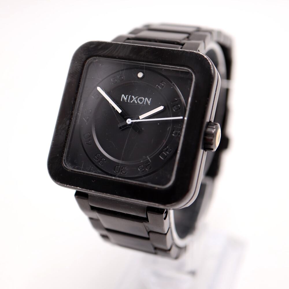 Nixon The Riot Black 36mm Square Watch Steel 6.75" Bracelet with New Battery